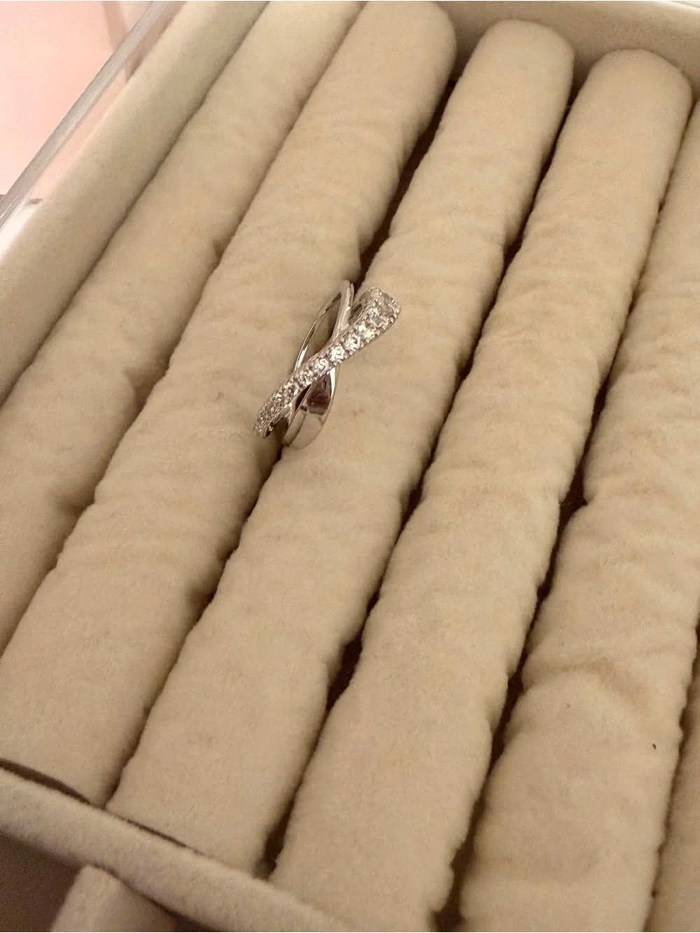 Swarovski Silver Crystal Crossover Ring